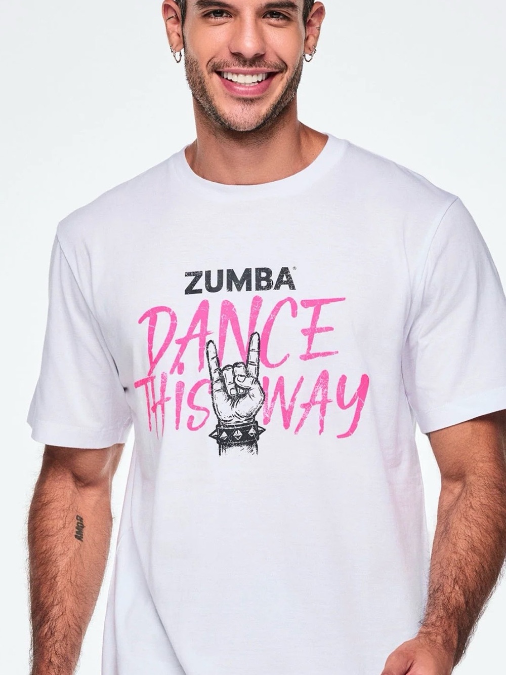 Zumba Fitness Men’s White Tee with Pink 'Dance This Way' Graphic